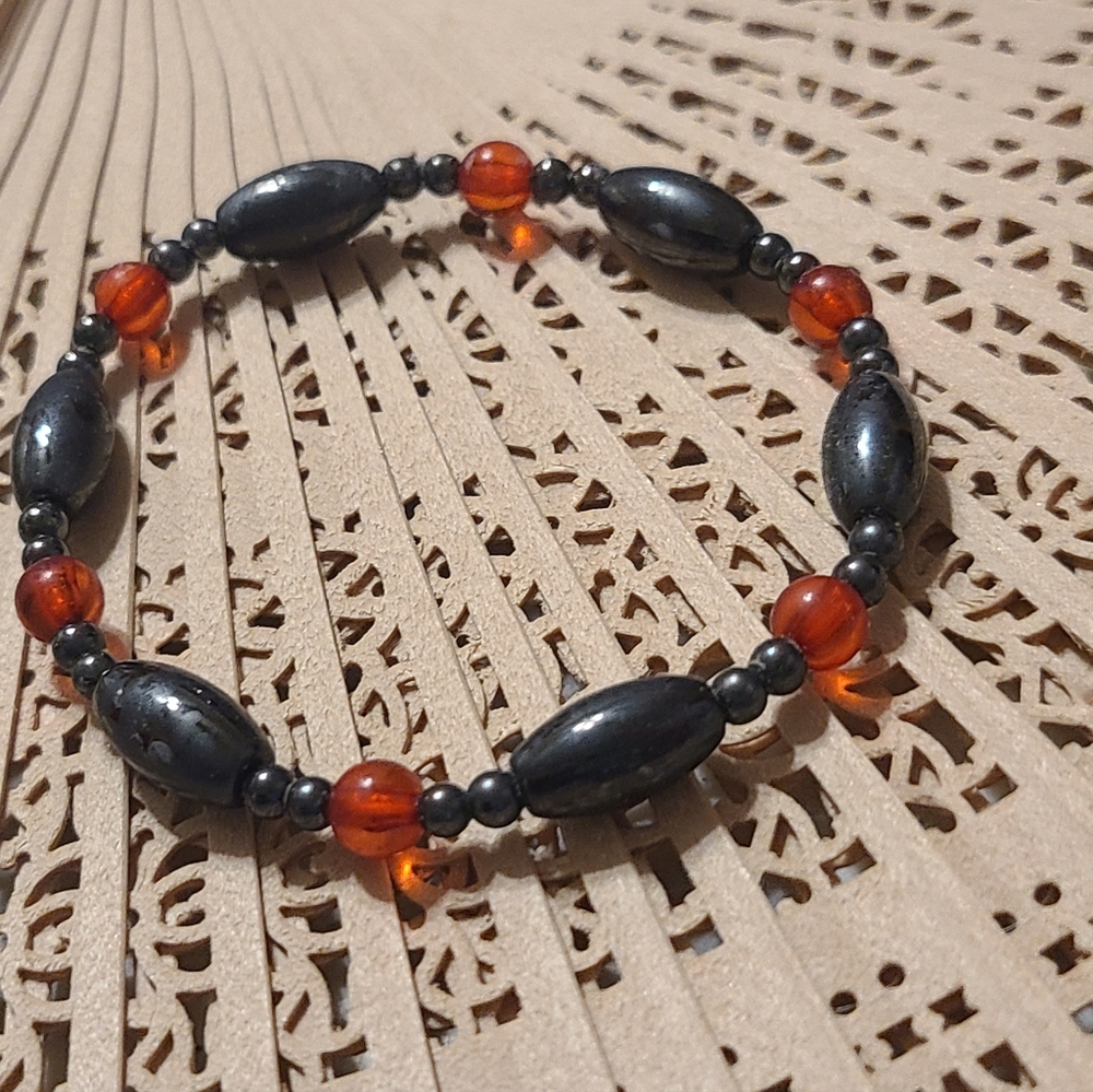 Elegant Black and Orange Beaded Bracelet Magnetic Bracelet Relief Wrist Pain
